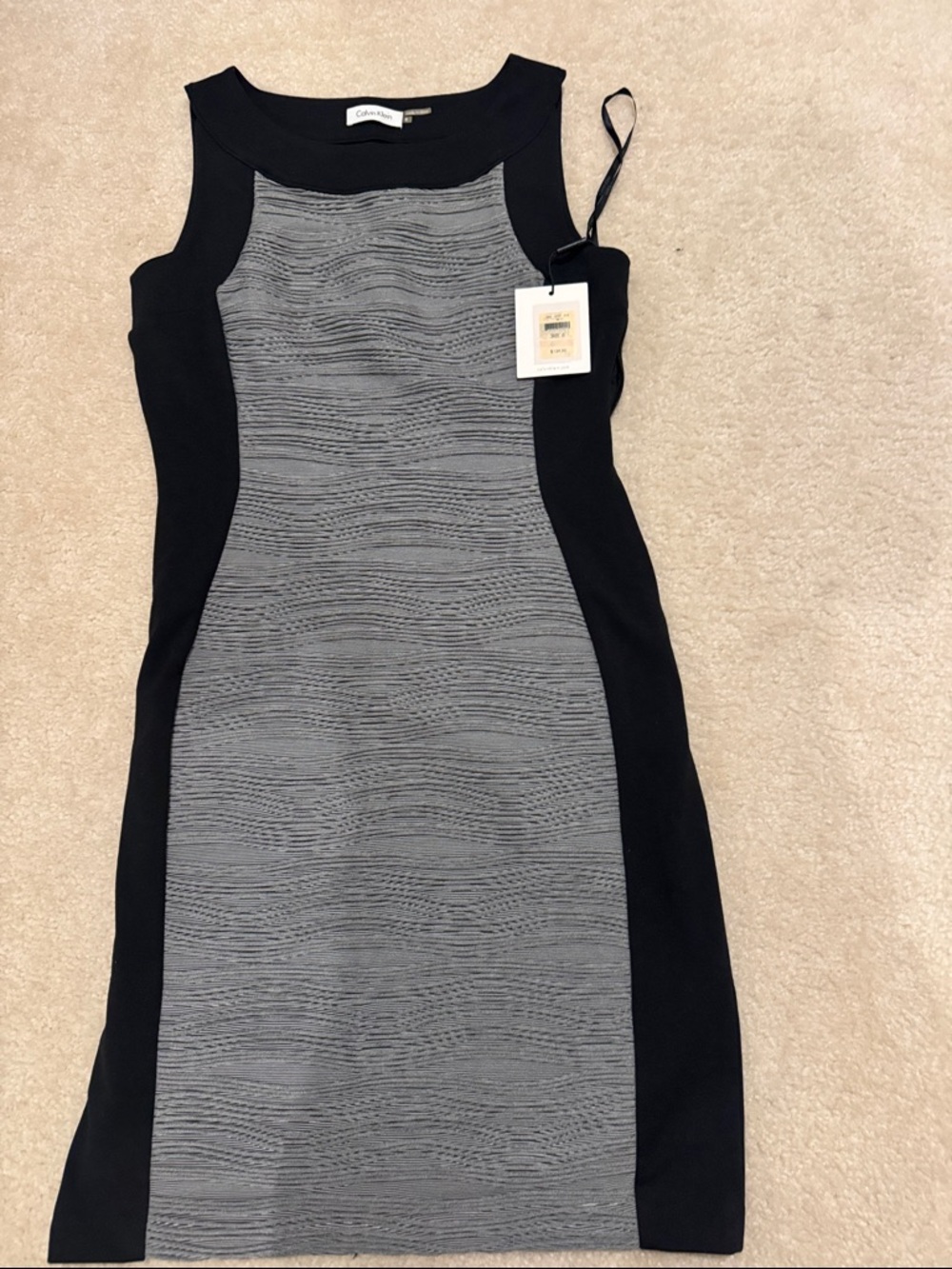 Calvin Klein Black and Gray Colorblock Ponte Midi Sheath Dress